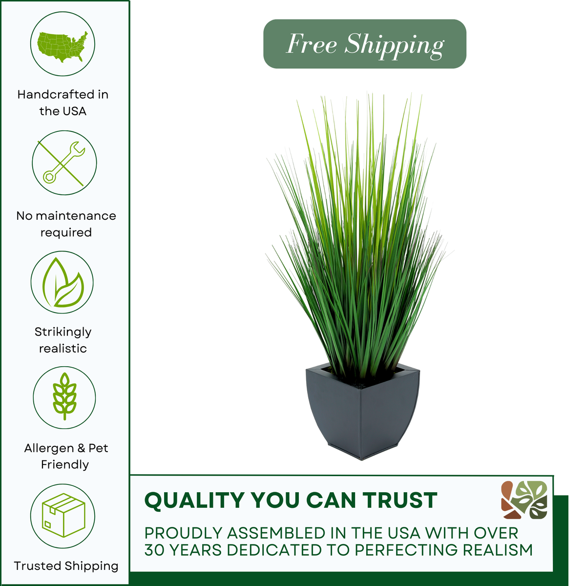 Faux Grass in Black Tapered Zinc Cube Promise