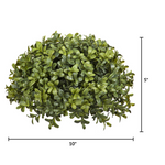 Artificial boxwood ball with dimensions on a white background