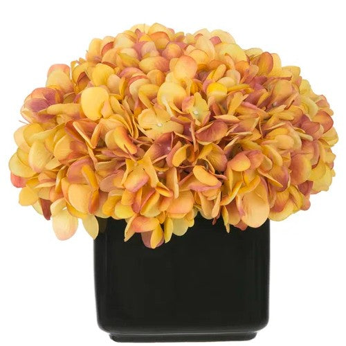 8" Gold Hydrangea in Glossy Black Ceramic