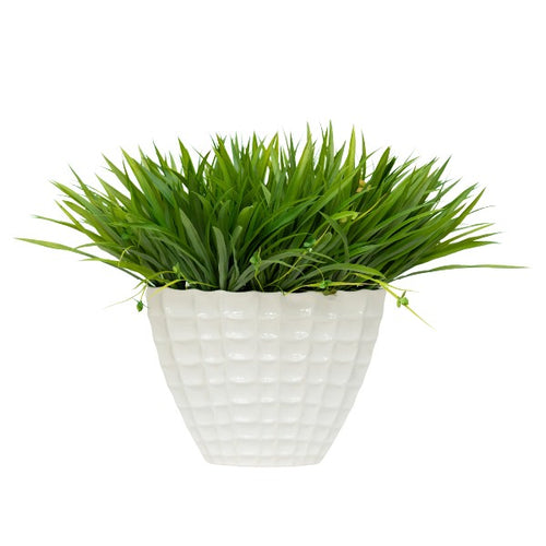 25" Wild Grass in Glossy White Ceramic