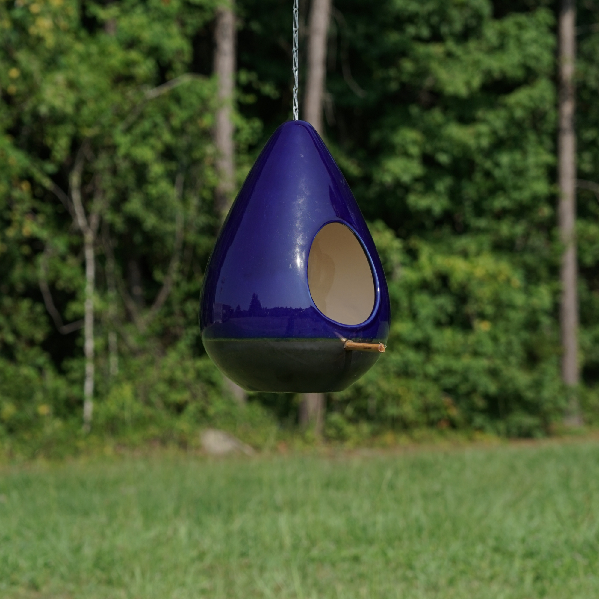 Cobalt Blue Ceramic Teardrop Birdhouse