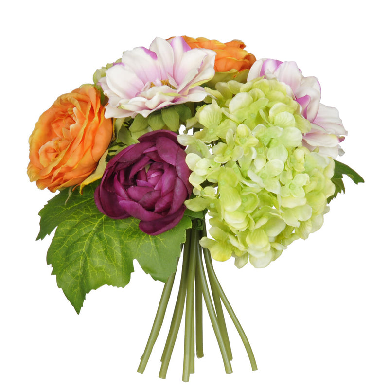 Artificial 10" Orange/Purple/Green Hydrangea/Rose/Dahlia Bouquet - House of Silk Flowers®
 - 1