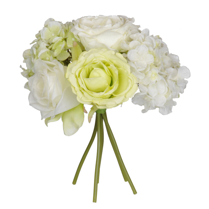 Artificial 10" Cream/Green Rose/Hydrangea Bouquet - House of Silk Flowers® - 1