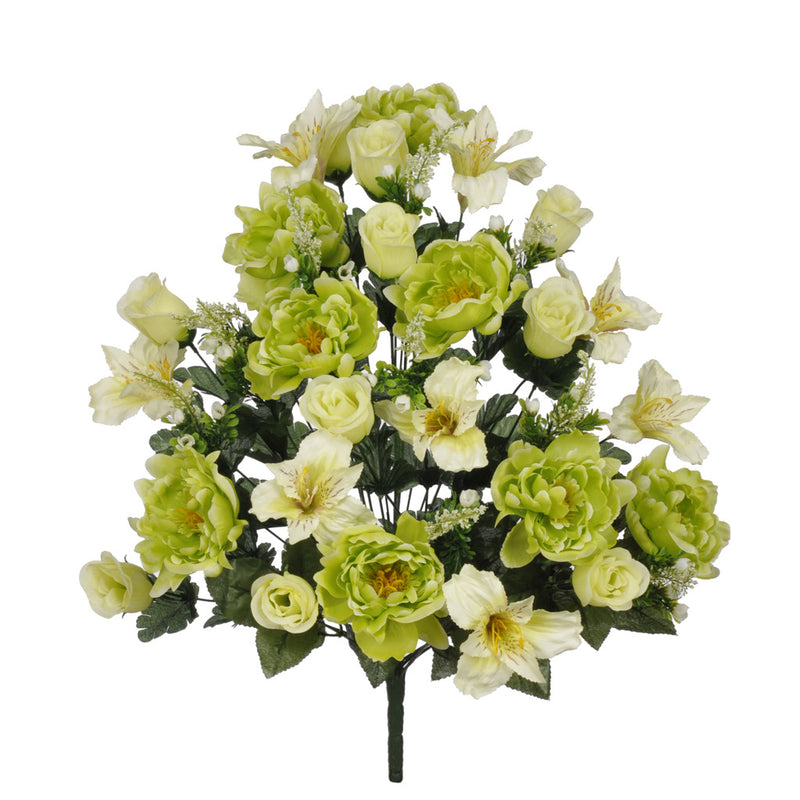Artificial 26" Green Peony/Alstromeria/Rose Bush - House of Silk Flowers®
