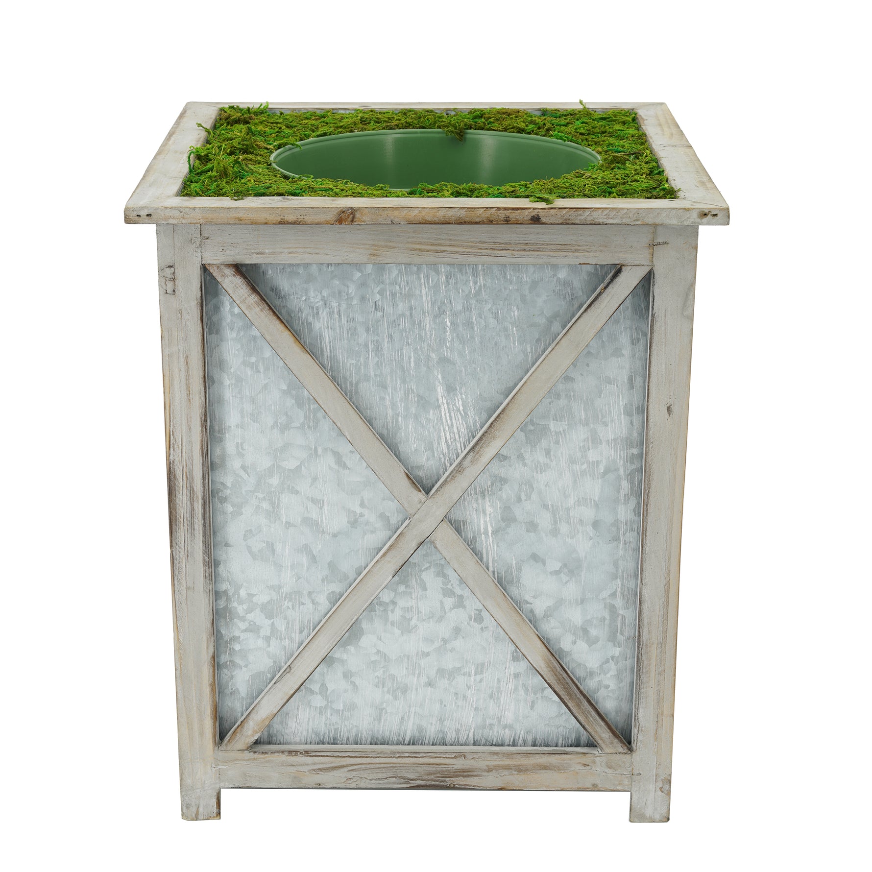 Grey Crisscross Wood/Metal Planter