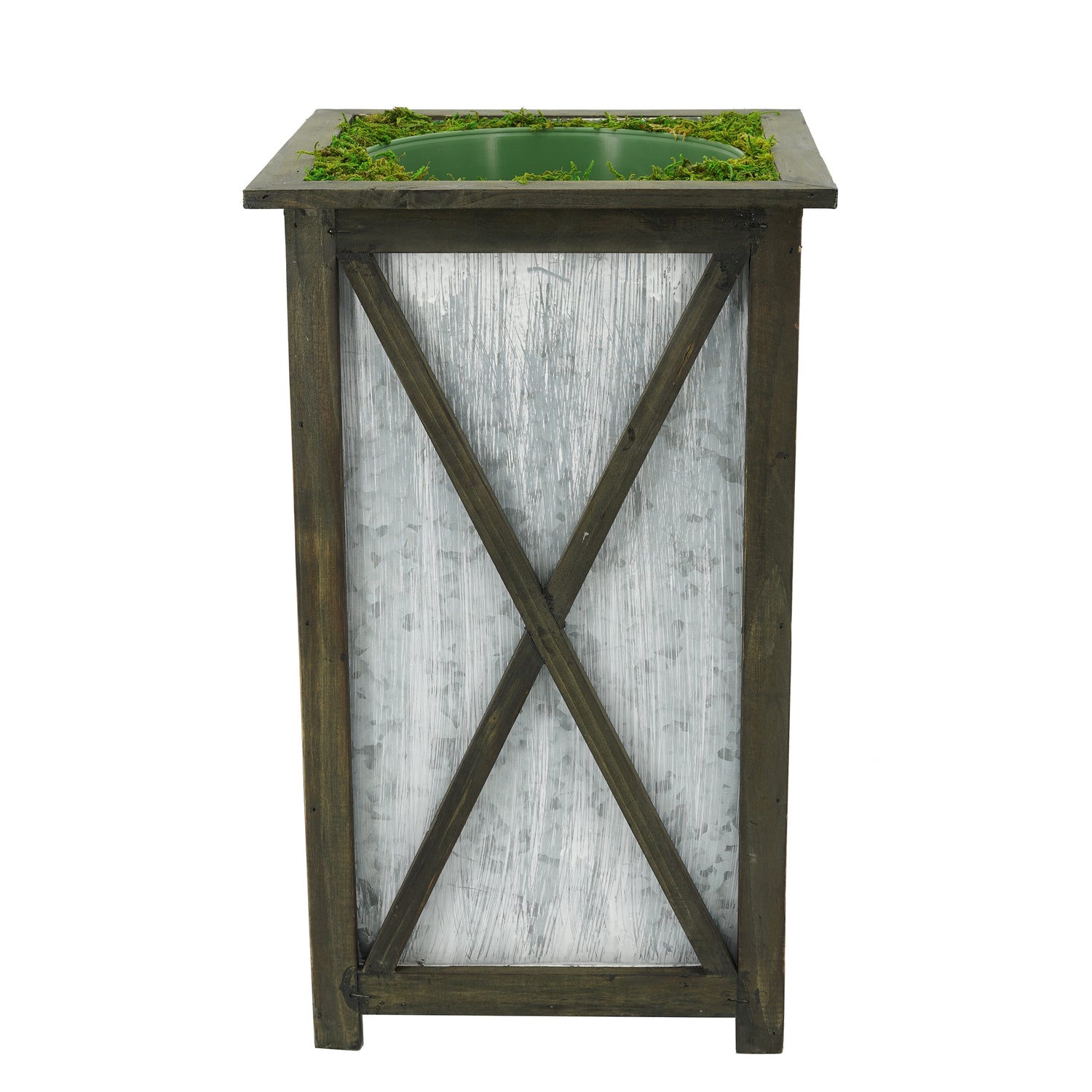 Large Tall Crisscross Wood/Metal Planter Pot-in-a-Pot
