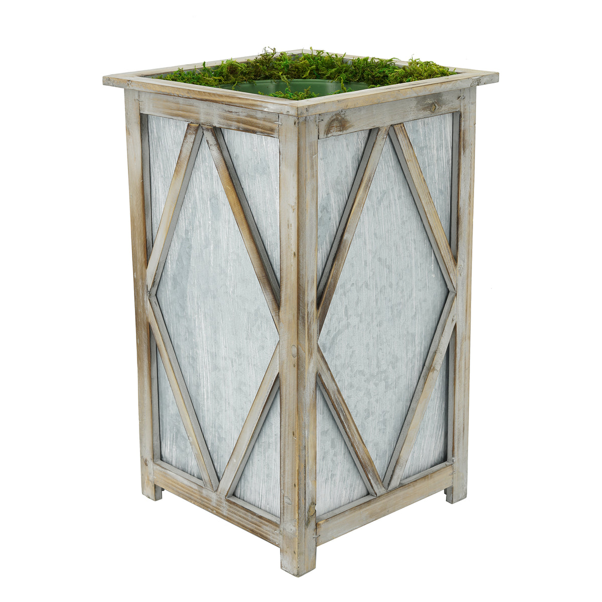 Large Tall Diamond Wood/Metal Planter Pot-in-a-Pot