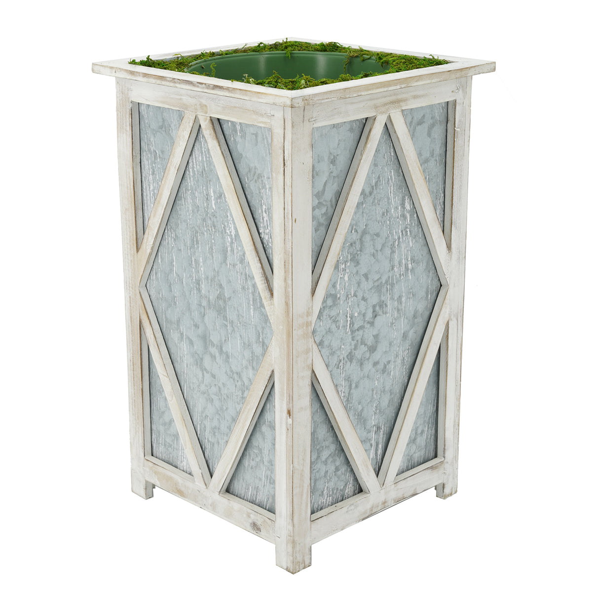 Large Tall Diamond Wood/Metal Planter Pot-in-a-Pot