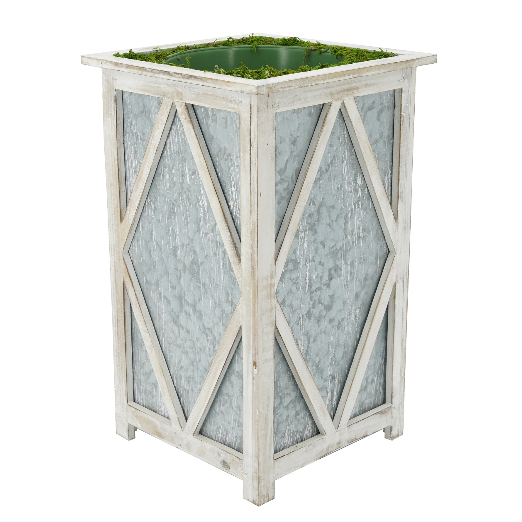 Large Tall Diamond Wood/Metal Planter Pot-in-a-Pot