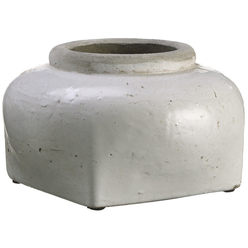 Cream Stoneware Vase/Planter - 11" diameter x 6.5" tall - House of Silk Flowers®
