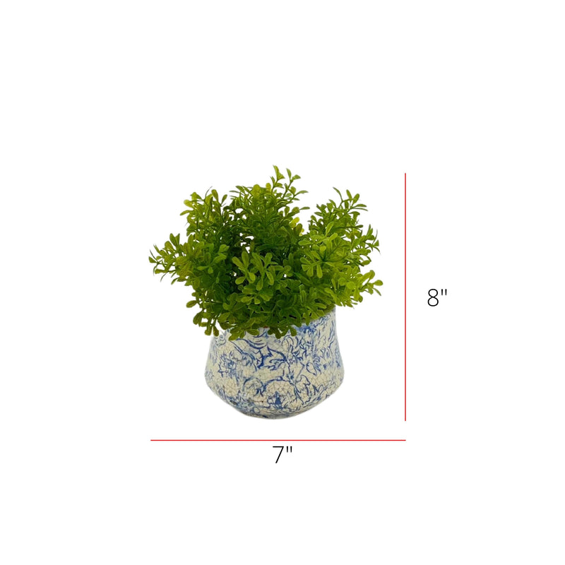 Faux Herbs in Blue Toile Ceramic Vases (Set of 3)