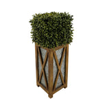 Faux Boxwood Square Topiary in Crisscross Tall Wood/Metal