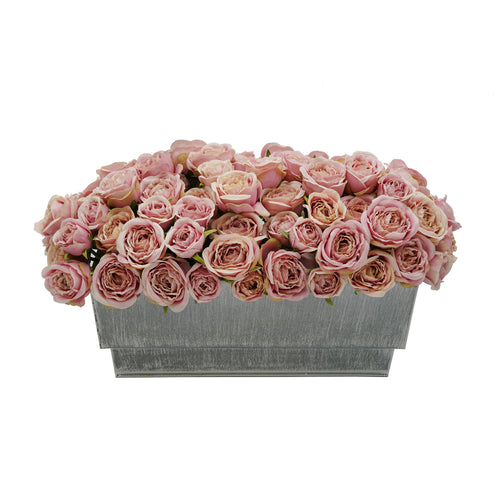 Shabby Chic® Antique Pink Roses in Distressed Zinc Ledge Planter