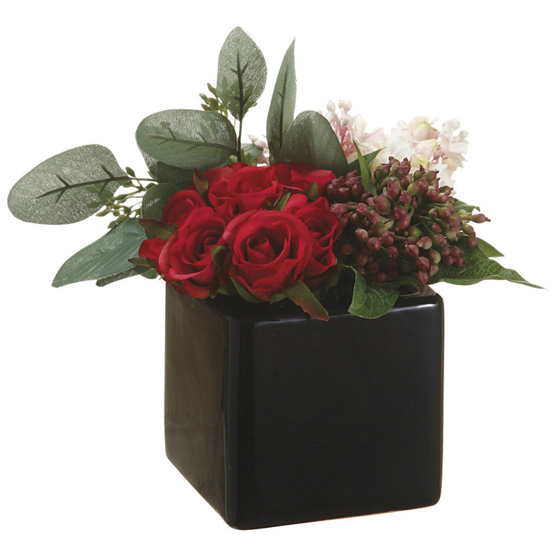 Artificial Rose/Viburnum Berry in Ceramic Vase - House of Silk Flowers®
 - 1