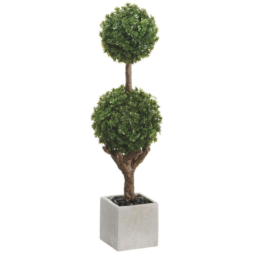 Artificial 15.5" Green Baby's Tear Double Ball Topiary in Paper Mache Pot - House of Silk Flowers®
