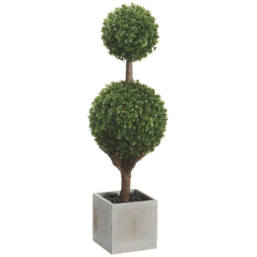 Artificial 18" Green Baby's Tear Double Ball Topiary in Paper Mache Pot - House of Silk Flowers®
