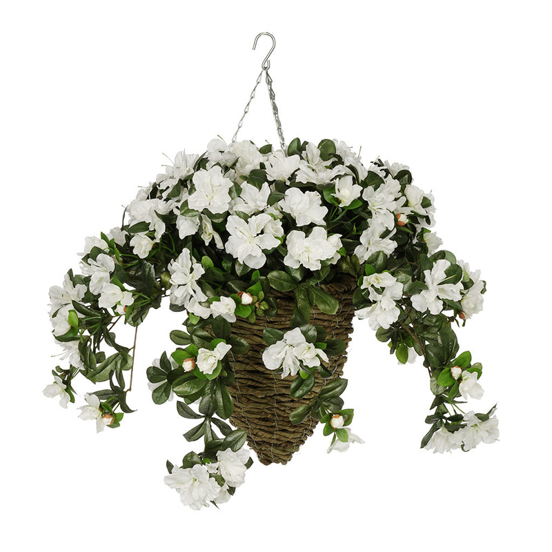 White Azalea Hanging Basket House of Silk Flowers®