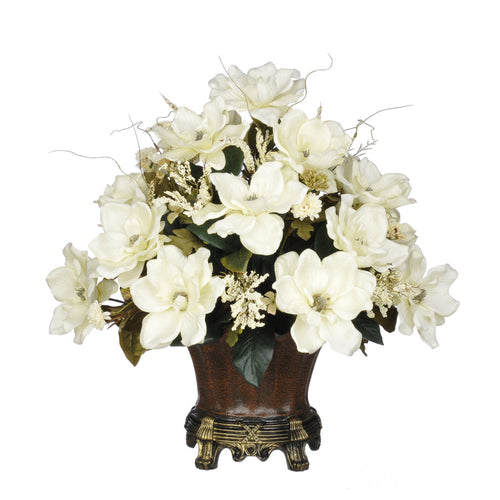 Artificial Magnolia with Mini Mums in Traditional Urn - House of Silk Flowers®
 - 1