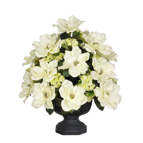 Artificial Magnolia with Snowball in Garden Urn - House of Silk Flowers®
 - 1