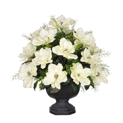 Artificial Magnolia with Asparagus Fern in Garden Urn - House of Silk Flowers®
 - 1