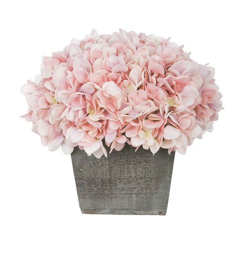 Artificial Hydrangea in Grey-Washed Wood Cube - House of Silk Flowers®
 - 2