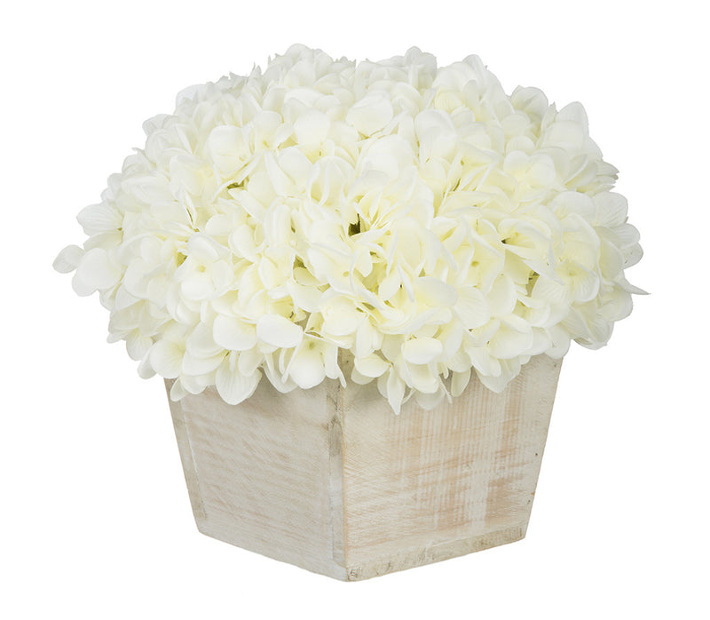 Artificial Hydrangea in White-Washed Wood Cube - House of Silk Flowers®
 - 1