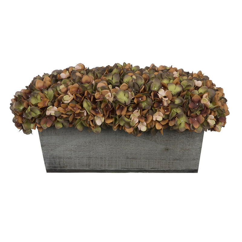 Artificial Coffee Hydrangea in Grey-Washed Wood Ledge