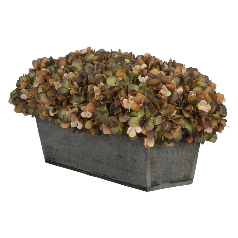 Artificial Coffee Hydrangea in Grey-Washed Wood Ledge