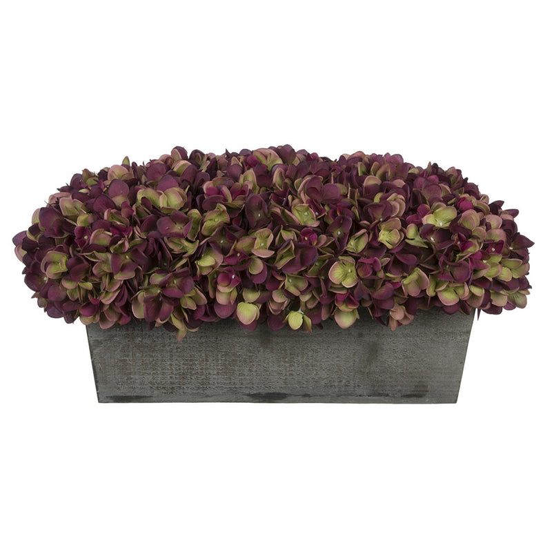 Artificial Plum Hydrangea in Grey-Washed Wood Ledge