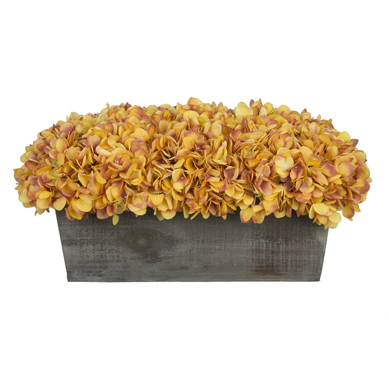 Artificial Gold Hydrangea in Grey-Washed Wood Ledge