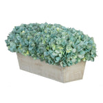 Artificial Hydrangea in White-Washed Wood Ledge teal