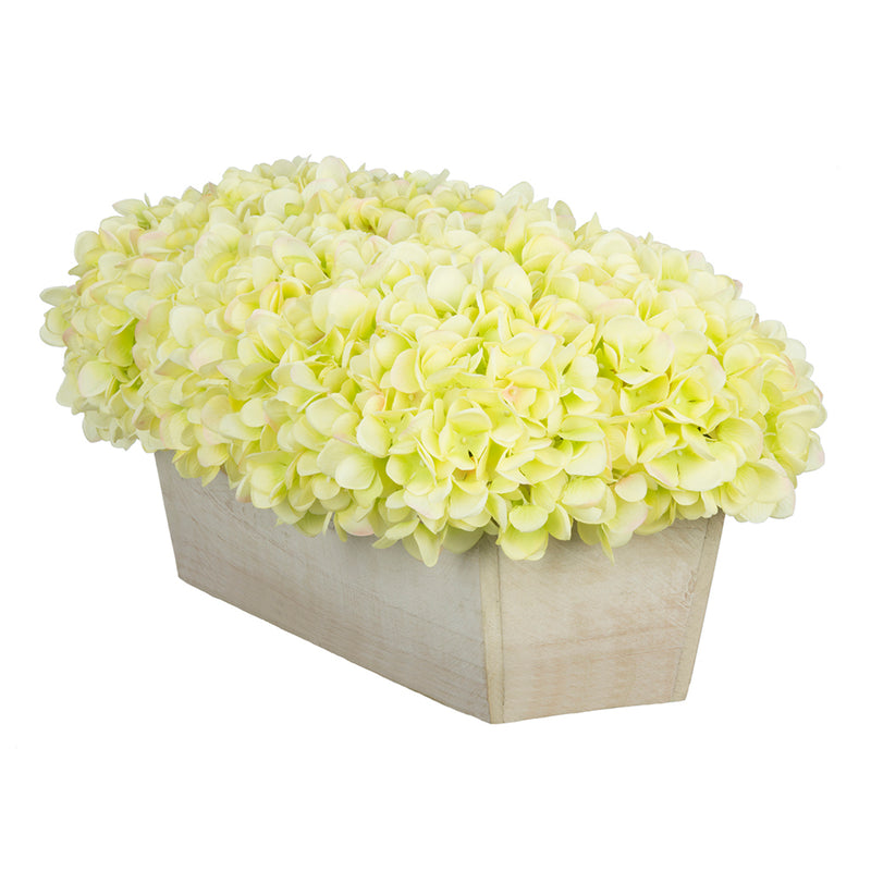 Artificial Hydrangea in White-Washed Wood Ledge green