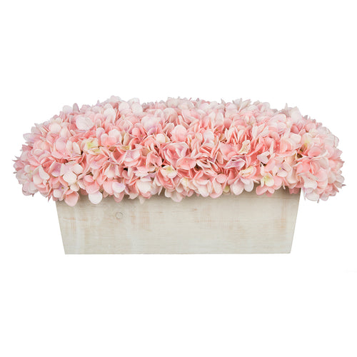 Artificial Hydrangea in White-Washed Wood Ledge pink