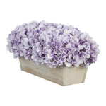Artificial Hydrangea in White-Washed Wood Ledge lavender