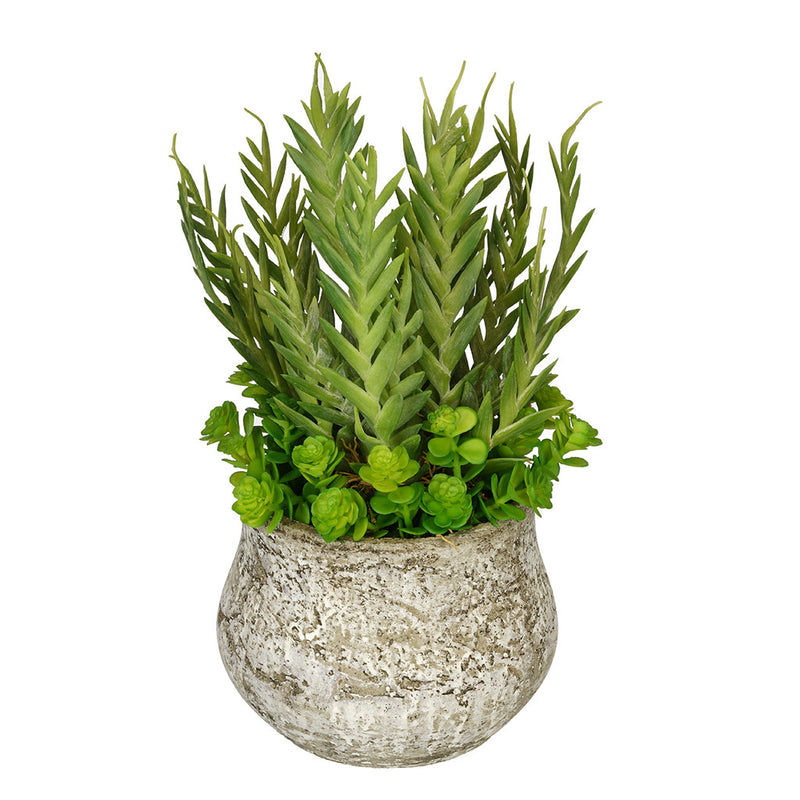 Artificial Succulent Garden in Distressed Cement Vase