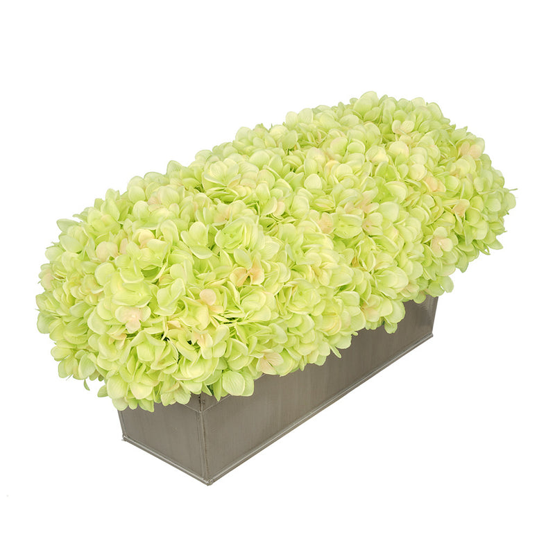 Artificial Green Hydrangea in Gloss Silver Zinc Rectangle House of Silk Flowers®