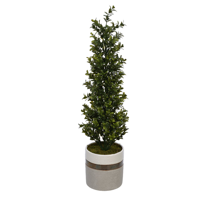 22-inch Boxwood Pencil Topiary in Small White/Gold/Grey Ceramic Pot House of Silk Flowers®