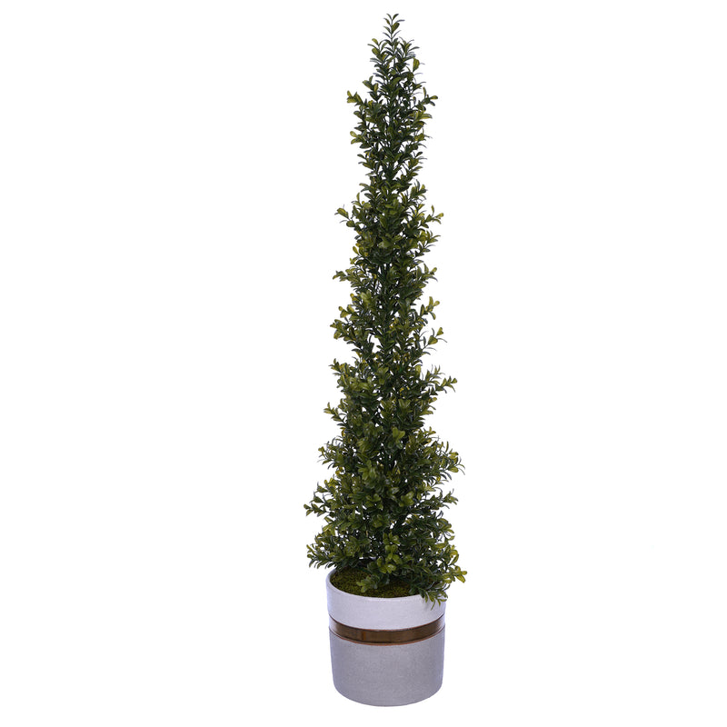 34-inch Boxwood Pencil Topiary in Large White/Gold/Grey Ceramic Pot House of Silk Flowers®