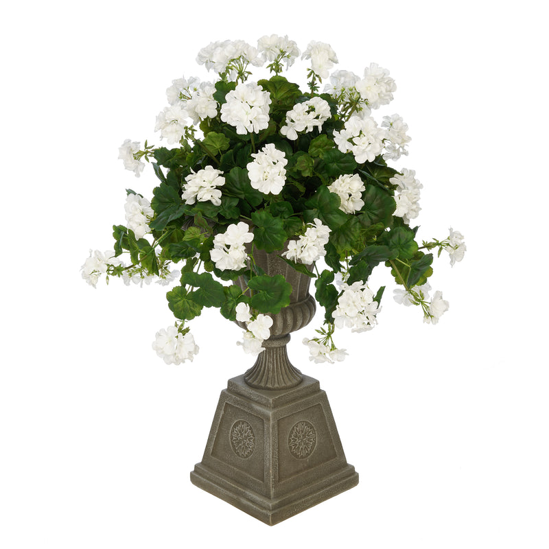Faux Geranium in Grey Footed Tuscan Urn Planter House of Silk Flowers®