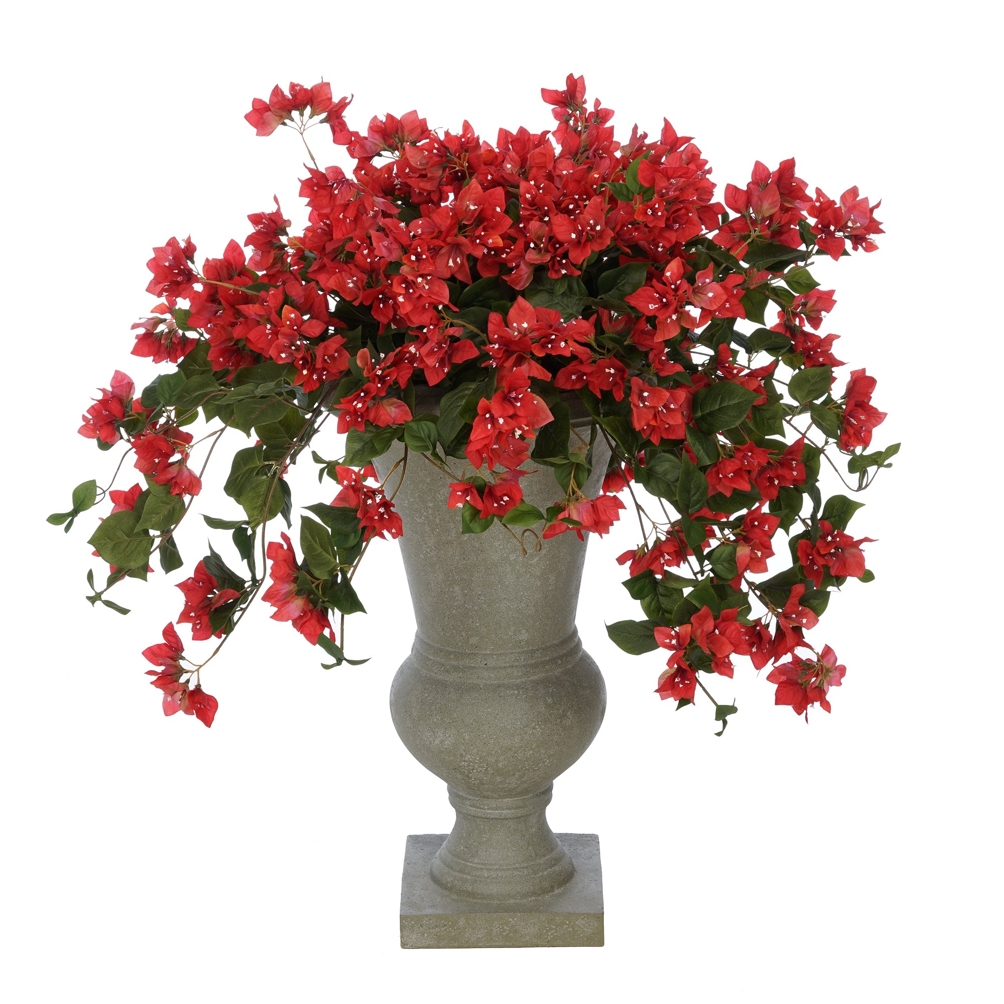 Faux Bougainvillea in Grey-Washed Roman Urn Planter – House of Silk ...