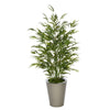 Faux 48-inch Bamboo in Silver Round Zinc Vase