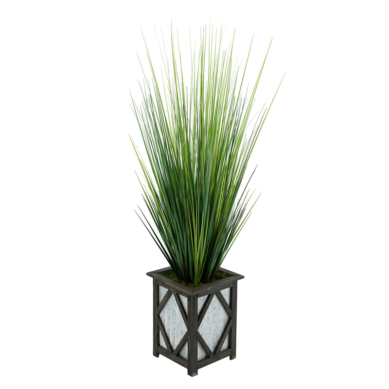 Artificial 46-inch Grass in Wood/Metal Planter Black Diamond House of Silk Flowers®