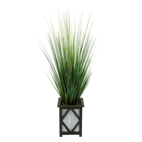 Artificial 46-inch Grass in Wood/Metal Planter Black Diamond House of Silk Flowers®