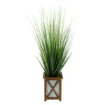 Artificial 46-inch Grass in Wood/Metal Planter Brown Crisscross House of Silk Flowers®