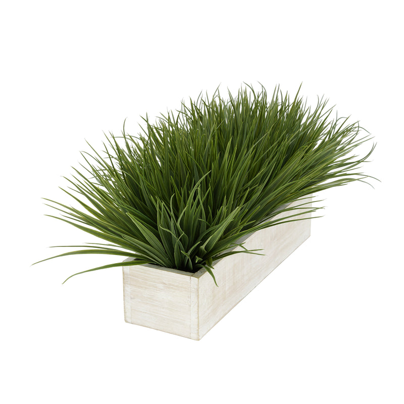Artificial Green Farm Grass in 15" white Washed Wood Trough