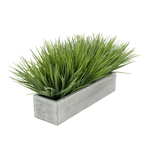 Artificial Frosted Farm Grass in 15" Grey Washed Wood Trough House of Silk Flowers®