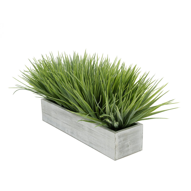 Artificial Frosted Farm Grass in 15" Grey Washed Wood Trough House of Silk Flowers®
