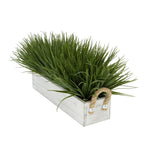 Artificial Green Farm Grass in 15" Grey Washed Wood Trough with Rope Handles House of Silk Flowers®