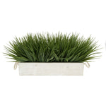 Artificial Green Farm Grass in 15" White Washed Wood Trough with Rope Handles House of Silk Flowers®