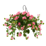 Artificial Pink Geranium in Handle Hanging Basket